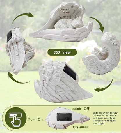 Pet Cat Solar Garden Memorial Statue – Outdoor Resin Angel Kitty with Solar Light, Guardian Angel