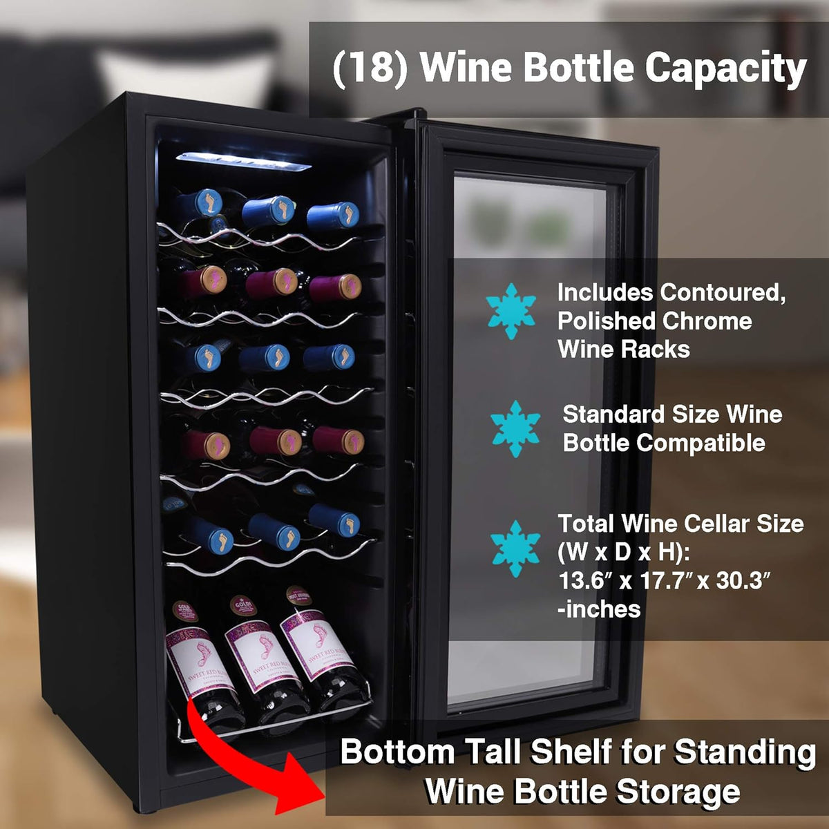 Nutrichef 18 Bottle Slim Wine Fridge | Red & White Wine Chiller | Adjustable Temperature Control