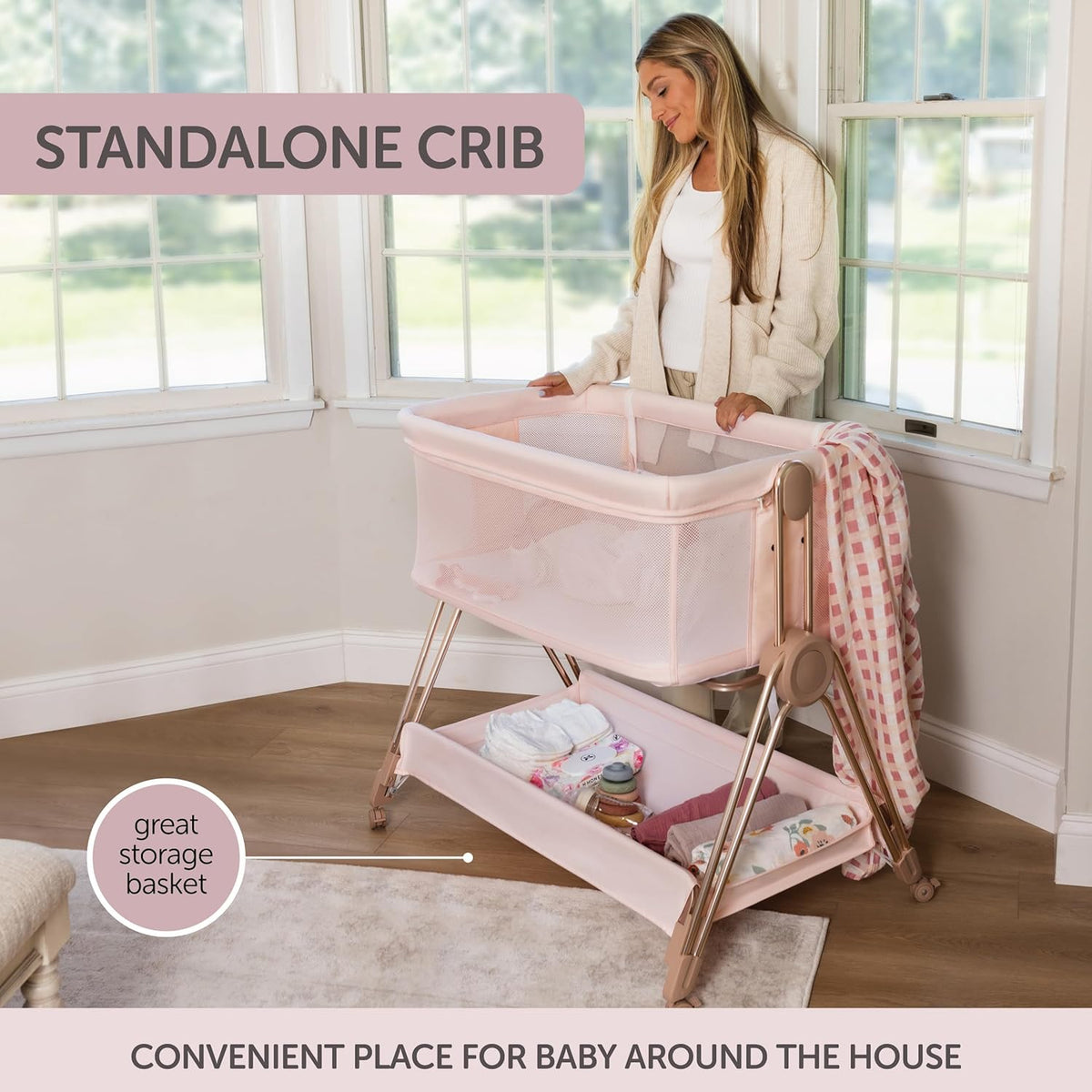 Baby Bedside Sleeper - Bassinet & Bedside Crib with Height Adjustment & Wheels - Can Be Placed Next