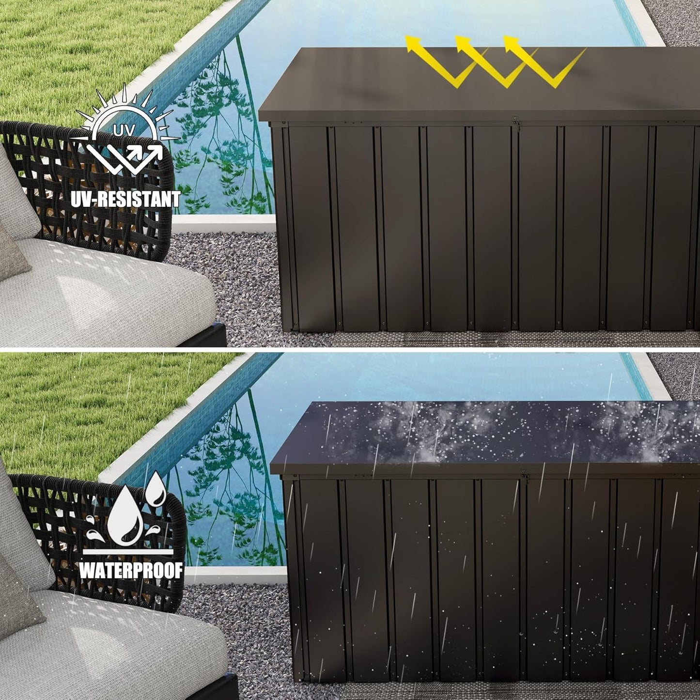 Domi Deck Box 150 Gallon, Waterproof Lockable Steel Outdoor Storage Container for Outside Cushions