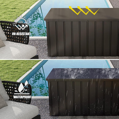 Domi Deck Box 150 Gallon, Waterproof Lockable Steel Outdoor Storage Container for Outside Cushions