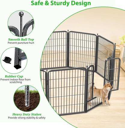Decorative Black Metal Garden Fence, 27ft(L) 32in(H) 12 Fence Panels No Dig Fence Rustproof Animal