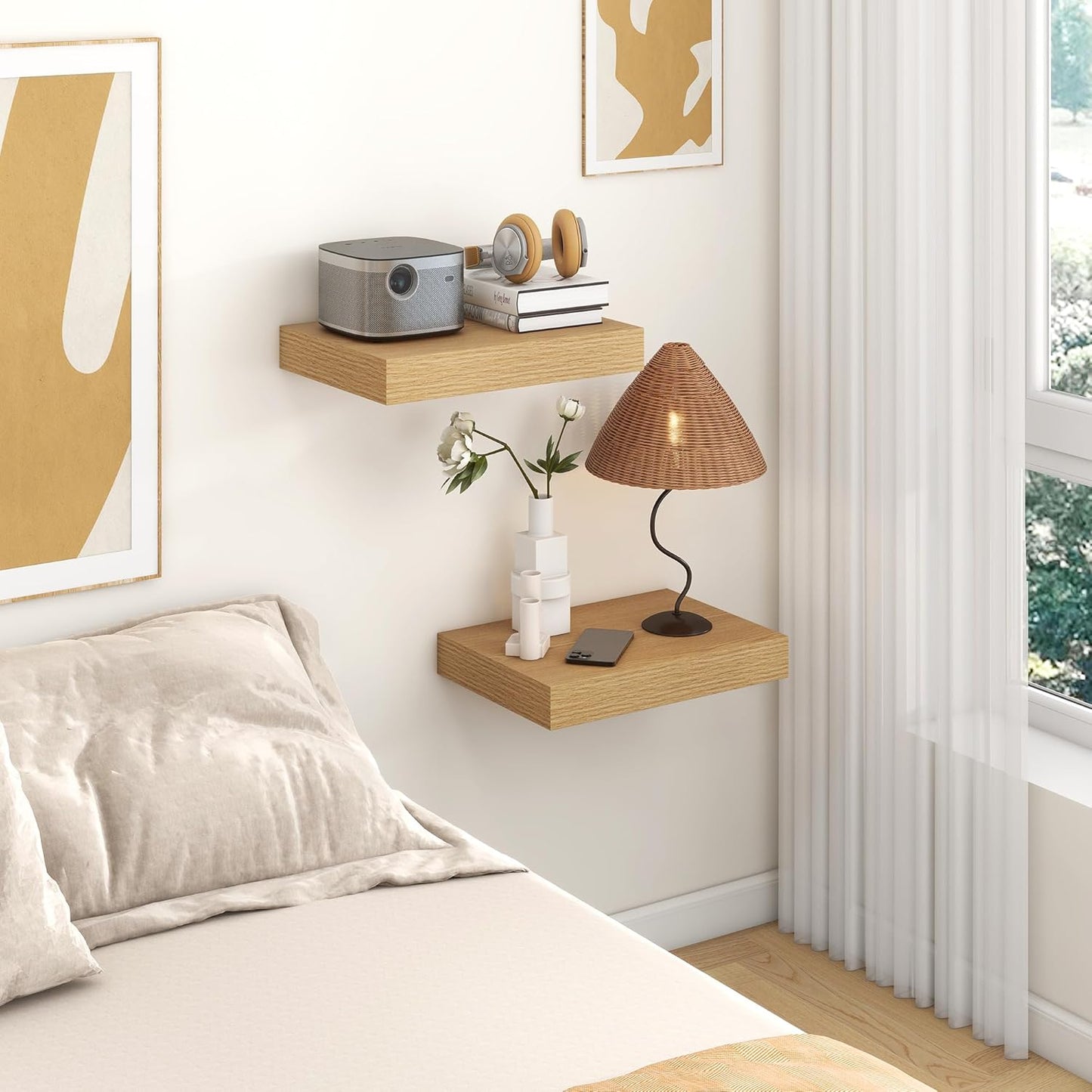 Deep Floating Shelves for Wall | 16 Inch Wide x 12 Inch Deep Floating Shelves Set of 2 | Rustic Oak