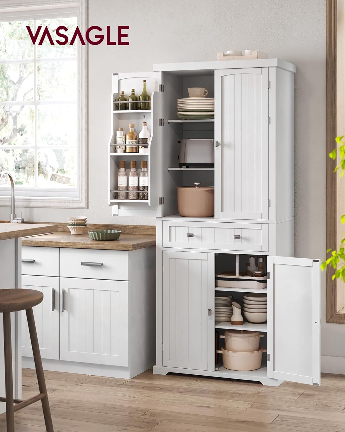 VASAGLE Pantry Cabinet, 71.7-Inch High Freestanding Tall Cupboard Storage Cabinet with a Drawer, 2