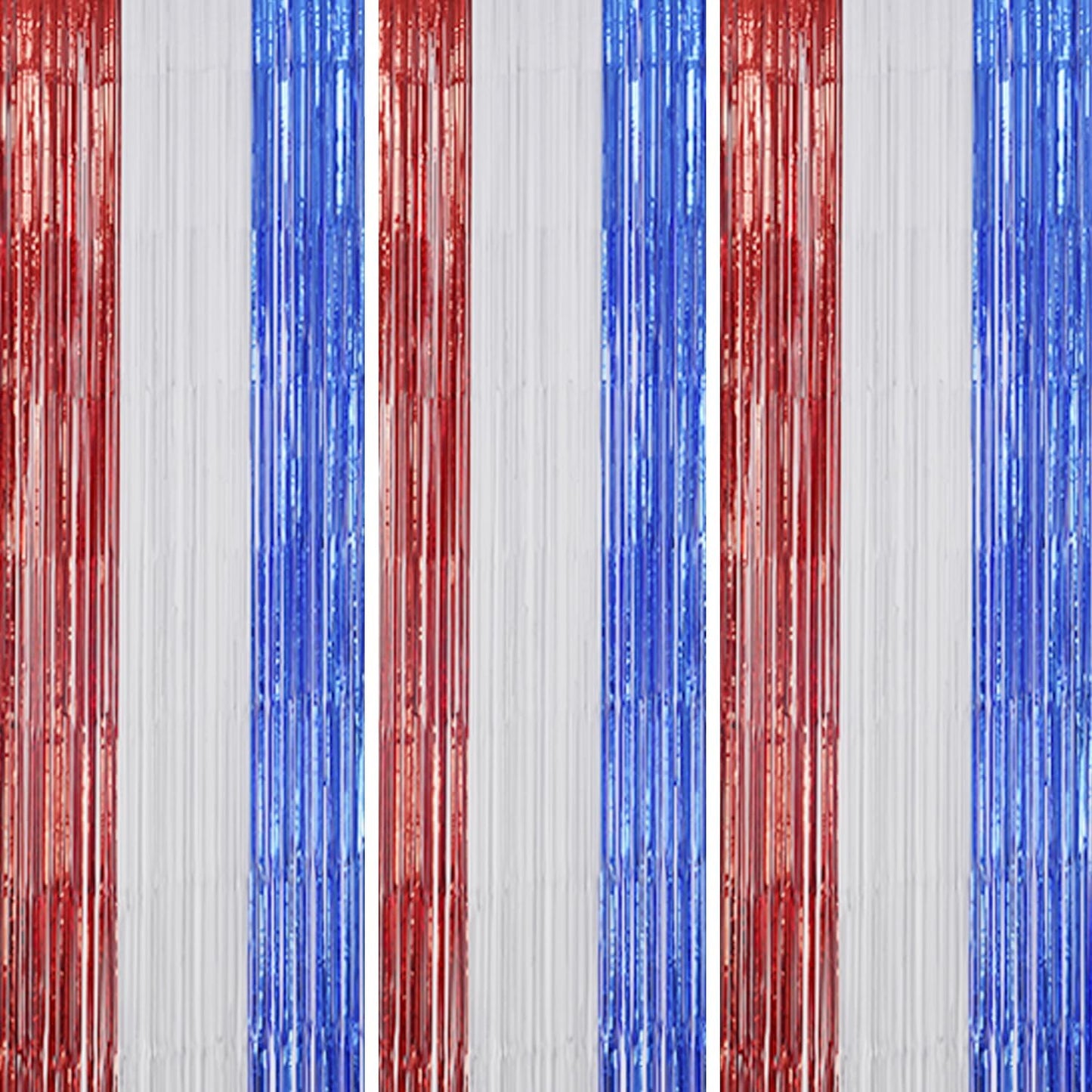 3 Pack Foil Fringe Backdrop - Red&White&Blue Shiny Tinsel Curtains for Party Decoration/Photo Booth