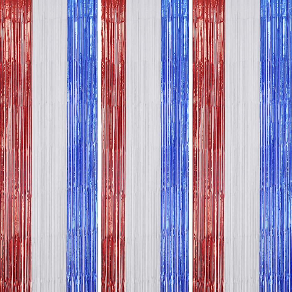3 Pack Foil Fringe Backdrop - Red&White&Blue Shiny Tinsel Curtains for Party Decoration/Photo Booth