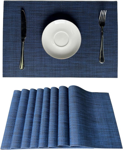 WAZAIGUR Placemats Set of 8 for Dining Table Heat-Resistant Washable Place Mats Woven Vinyl Kitchen