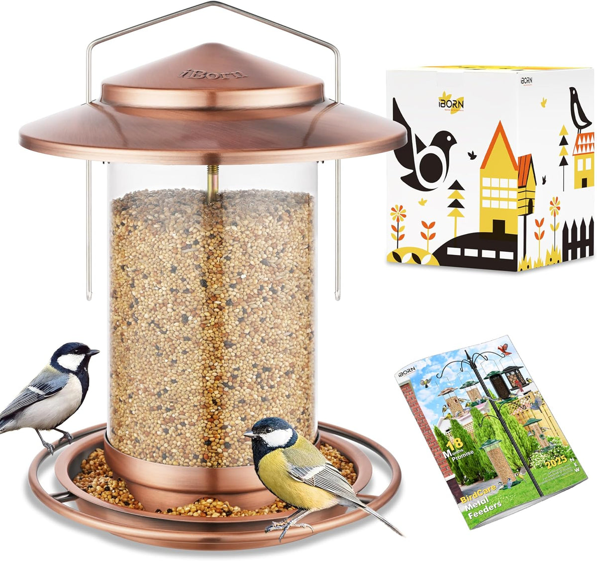 iBorn Bird Feeders for Outdoors Hanging,Metal Bird Feeders for Cardinal Chew Proof 18cm Large