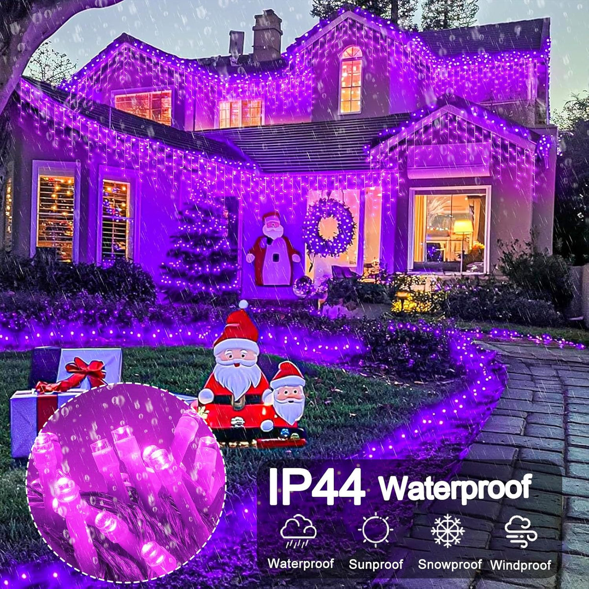 33ft Purple Halloween Lights Outdoor, 400 LED Icicle Lights for Outside Indoor Twinkle Christmas