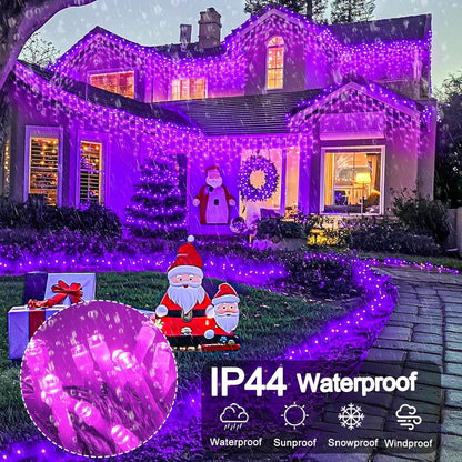 33ft Purple Halloween Lights Outdoor, 400 LED Icicle Lights for Outside Indoor Twinkle Christmas