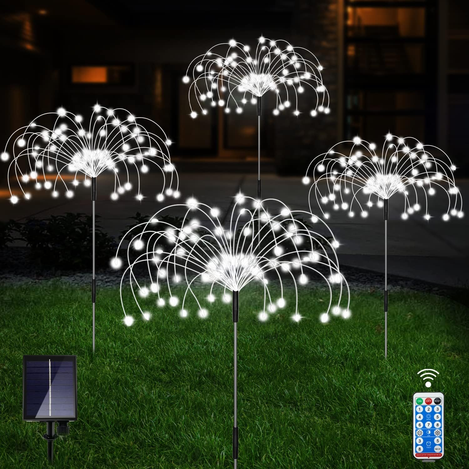 Unihoh Solar Garden Lights Outdoor, 4 Pack 120 LED Waterproof Decorative String Lights 8 Modes with