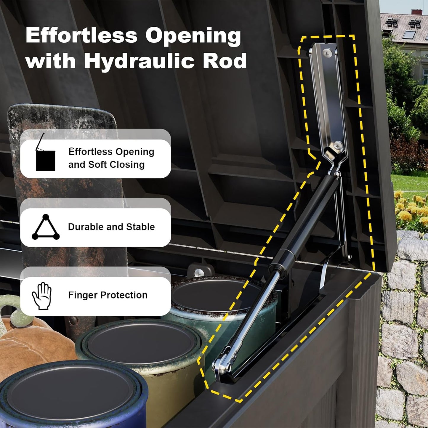 DRATO 150 Gallon Outdoor Storage Box, Large Waterproof Deck Box, Lockable Resin Storage Container