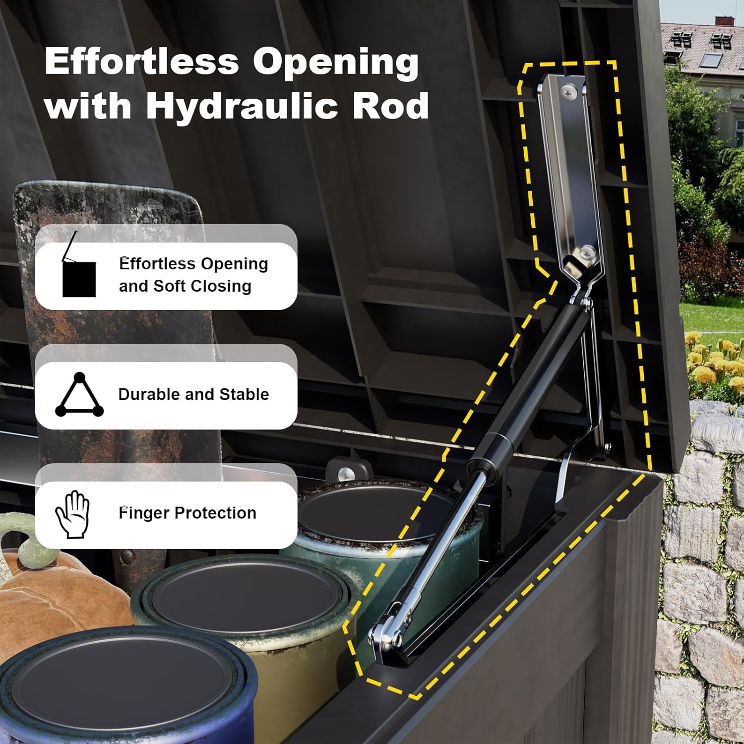 DRATO 150 Gallon Outdoor Storage Box, Large Waterproof Deck Box, Lockable Resin Storage Container