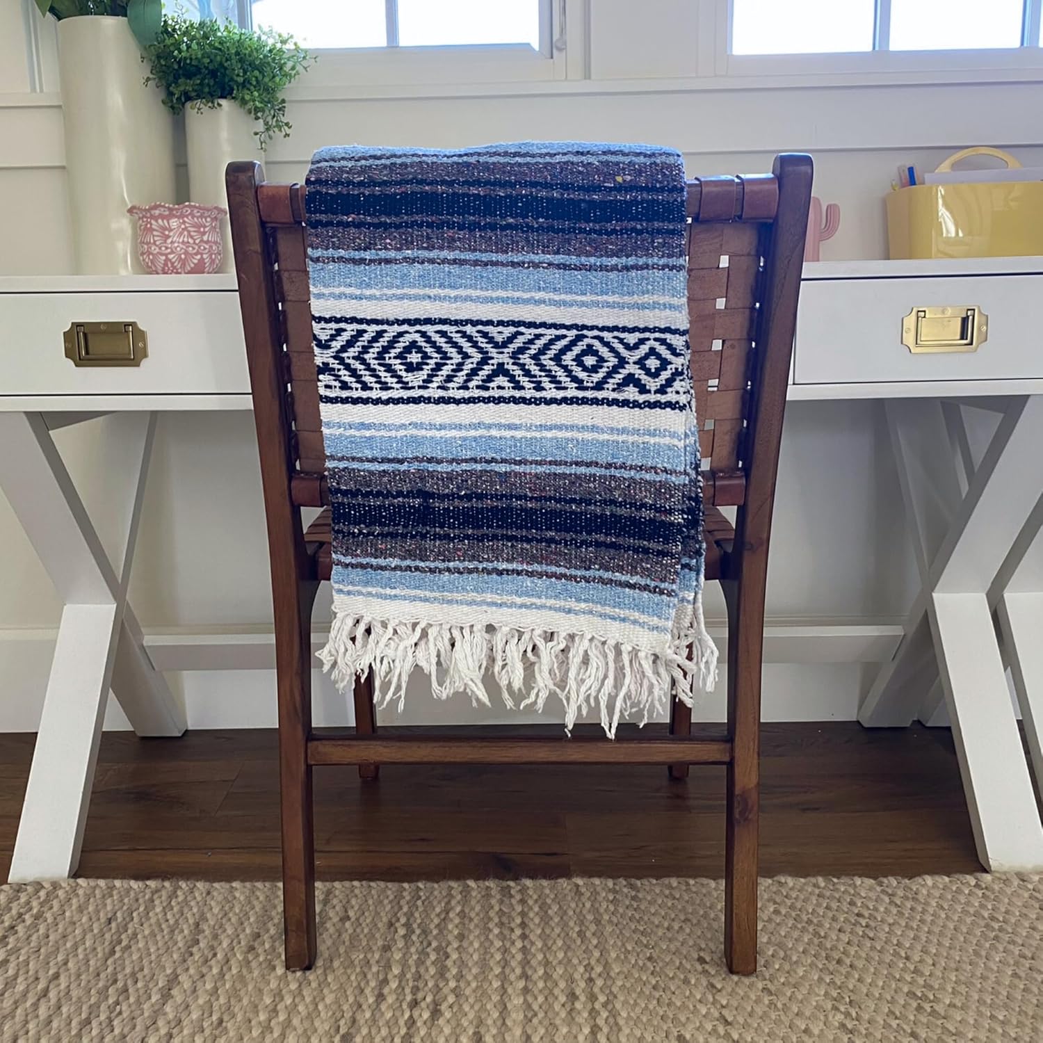 Del Mex Classic Mexican Blanket, Large Authentic Woven Falsa Throw (70"x50"), Artisan Southwest