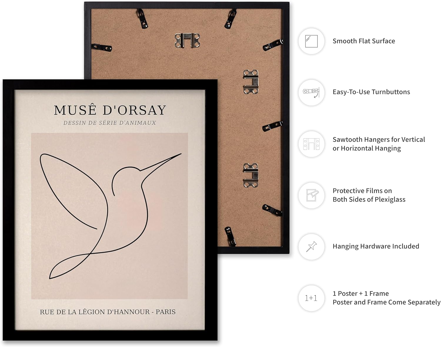 Poster Master Vintage Poster - Retro One Line Hummingbird Drawing Print - Bird Line Art - Minimal