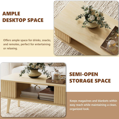 LAZZO Coffee Table with Storage Center Table for Living Room Rectangle Coffee Table with Rounded