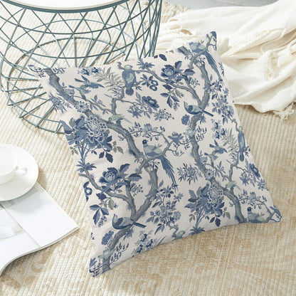 CXMEIFLY Spring Pillow Covers 18 x 18 Inch Set of 2 for Navy Blue Chinoiserie Flowers Bird Decor