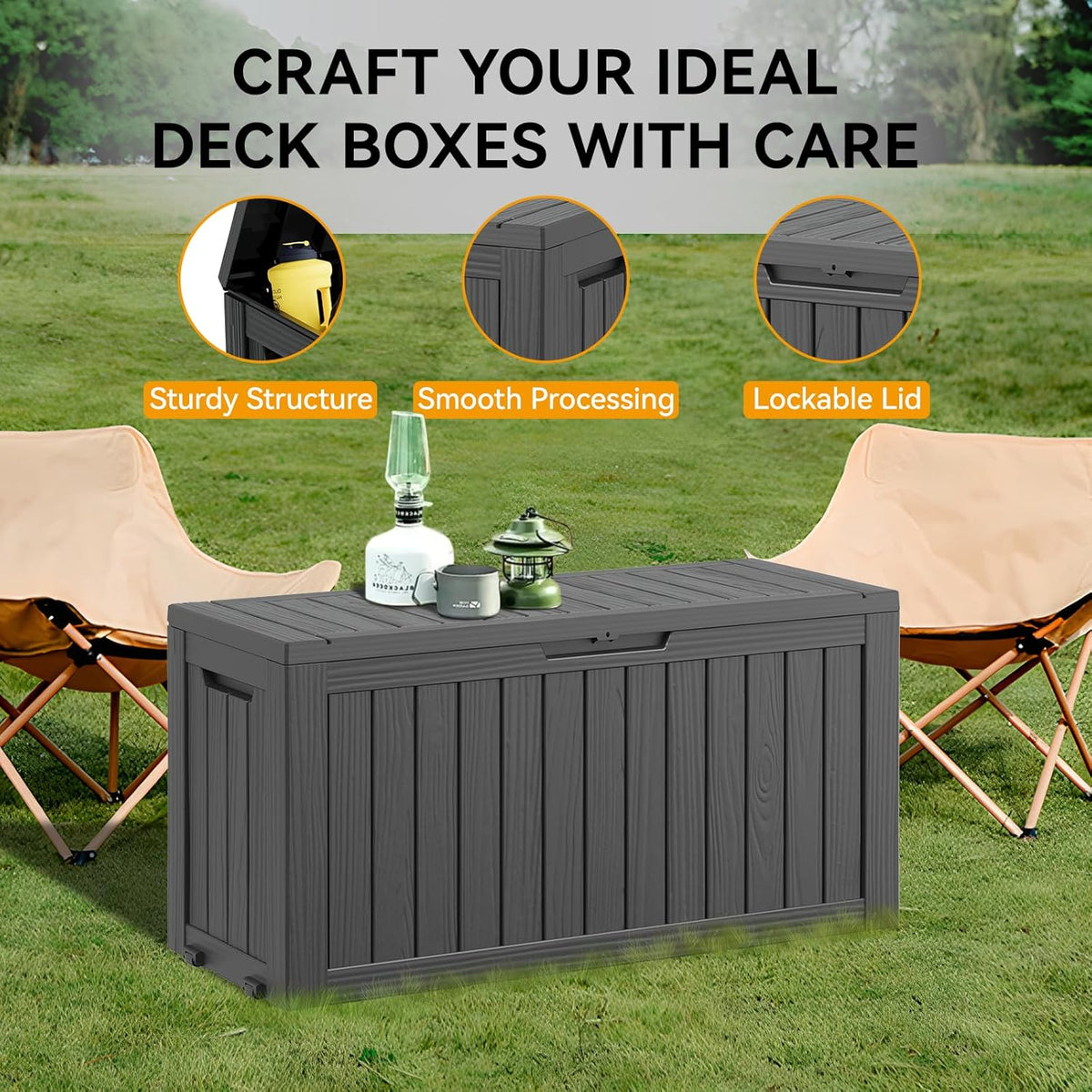 KAMABOKO Deck Box, 75 Gallon Resin Indoor and Outdoor Storage Boxes Waterproof for Garden Tools