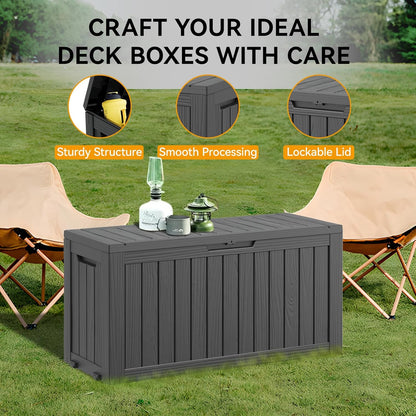 KAMABOKO Deck Box, 75 Gallon Resin Indoor and Outdoor Storage Boxes Waterproof for Garden Tools