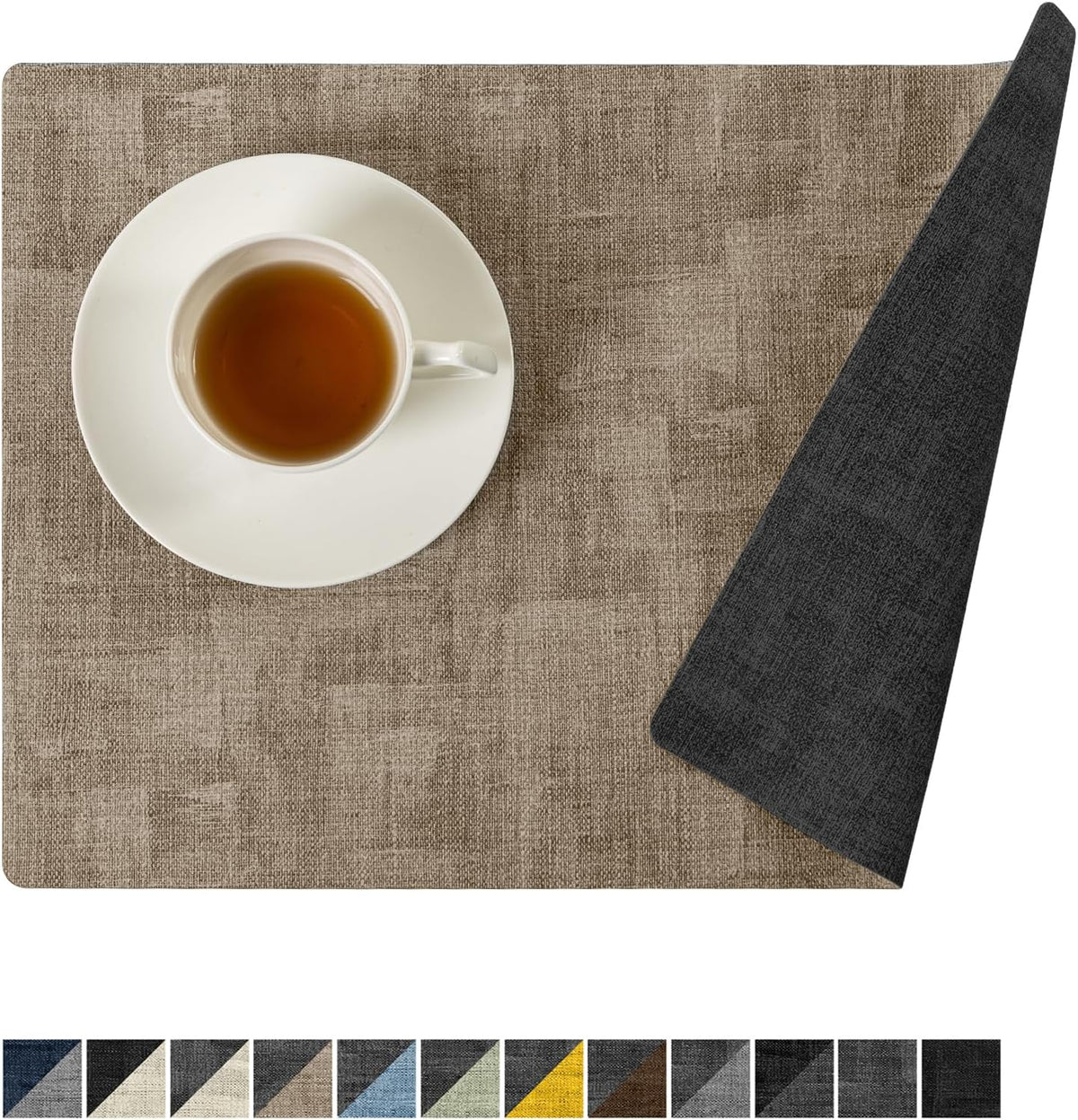 Romanstile Reversible Vinyl Placemats Set of 8, Faux Leather 100% Waterproof Oil-Proof Wipeable