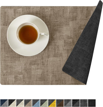 Romanstile Reversible Vinyl Placemats Set of 8, Faux Leather 100% Waterproof Oil-Proof Wipeable