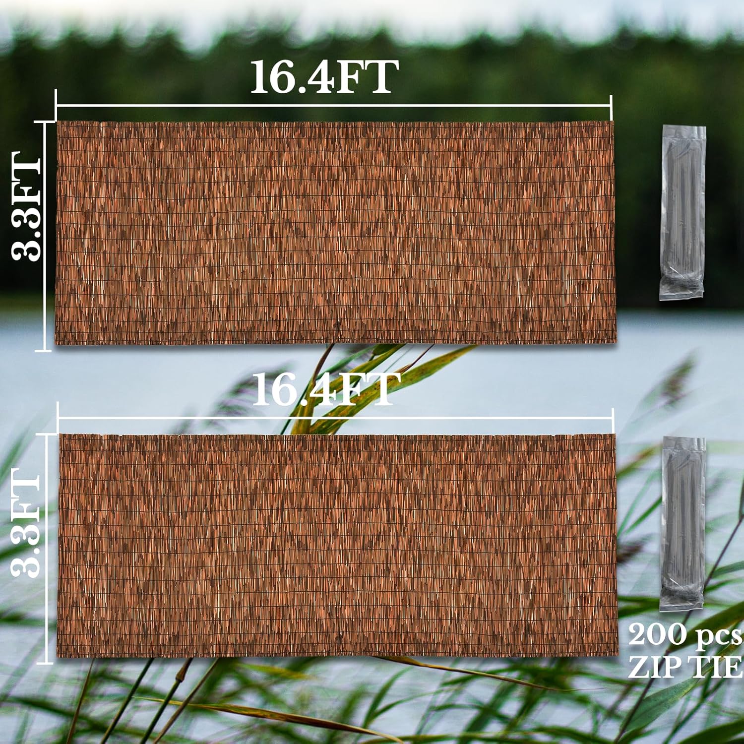 Brown 2 Pack 3.3FT X 16.4FT Reed Fencing Roll, Balcony Privacy Shade Reed Bamboo Fencing Garden