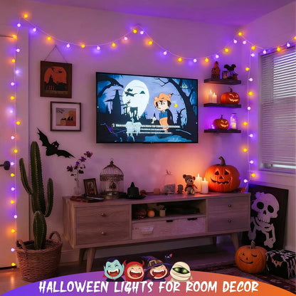 JMEXSUSS 100 LED Orange and Purple Halloween Lights Indoor, Connectable Globe String Lights Plug in