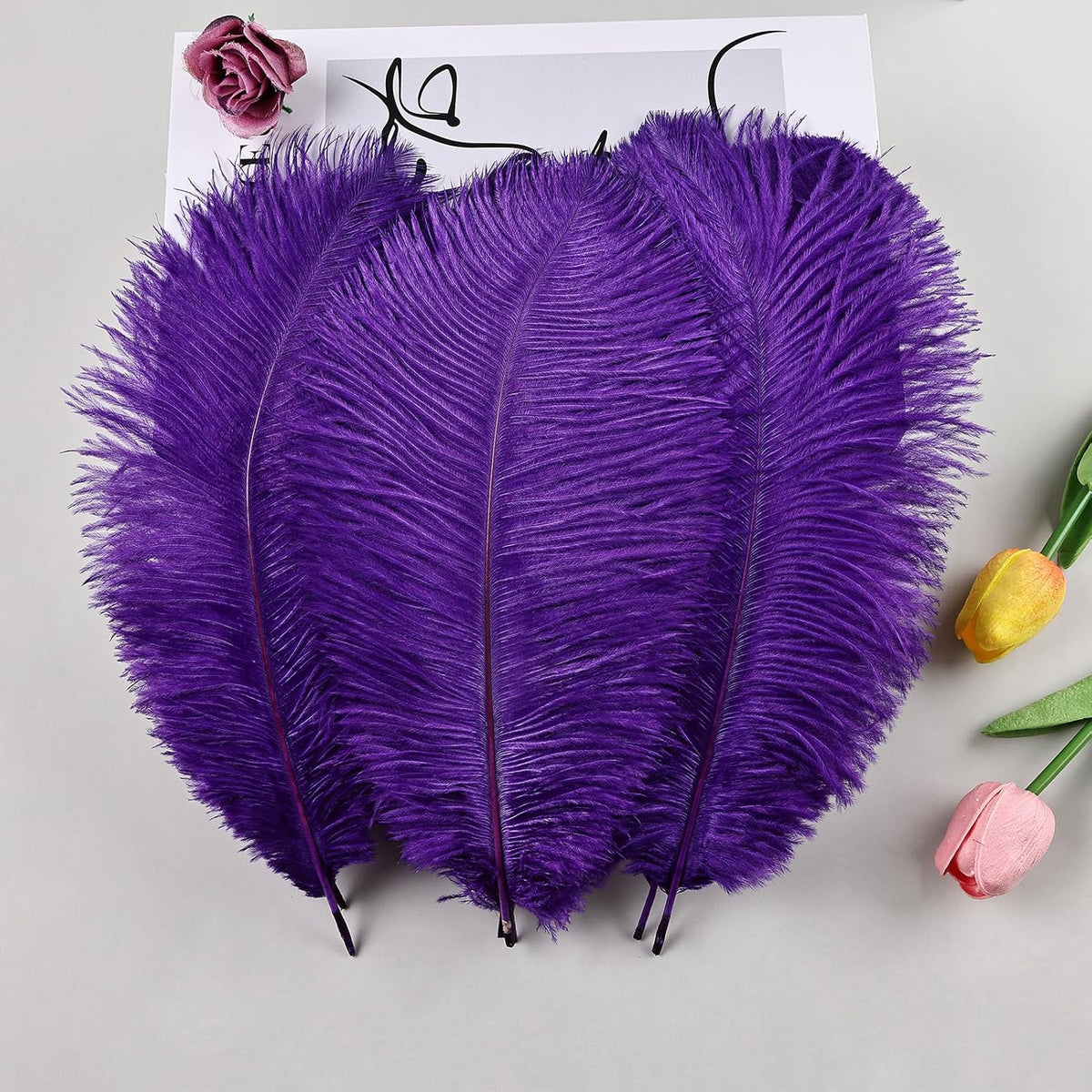 THARAHT Purple Ostrich Feathers 24pcs Natural Bulk 8-10Inch 20cm-25cm for Crafts Wedding Party