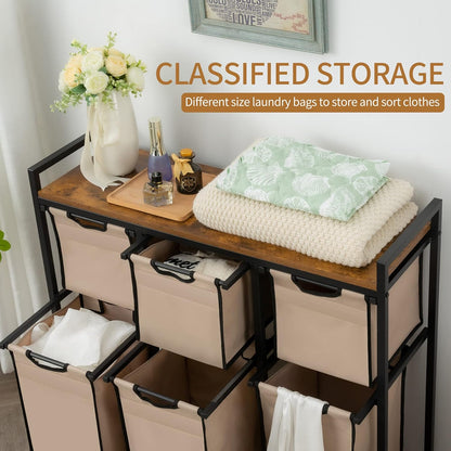 Laundry Basket Organizer, Hampers for Laundry 6 Compartments, Laundry Hamper with 6 Sliding Laundry