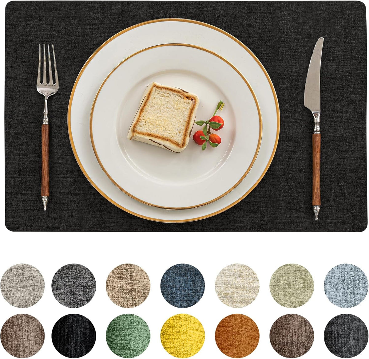 Romanstile Reversible Vinyl Placemats Set of 6, Faux Leather 100% Waterproof Oil-Proof Wipeable