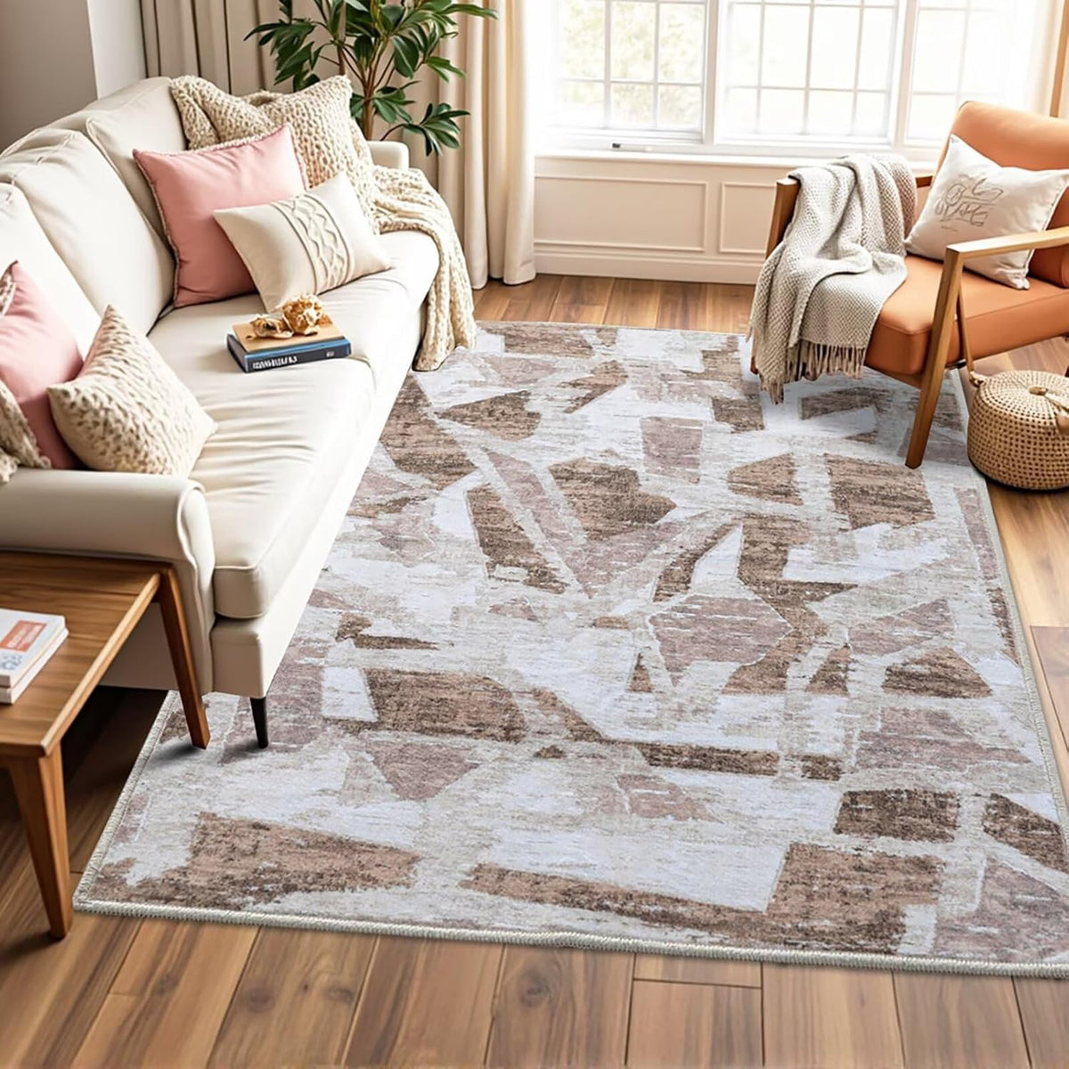Modern Abstract 5X7 Area Rug for Living Room Bedroom Washable, with Non-Slip Rubber Backing Print