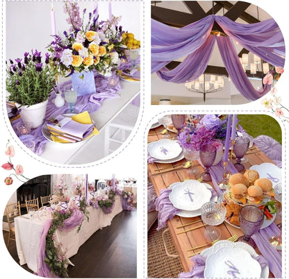 Sioloc 5 Pack Lilac Purple Lavender Cheesecloth Table Runner Fall Autumn Decor for Home 10ft Table