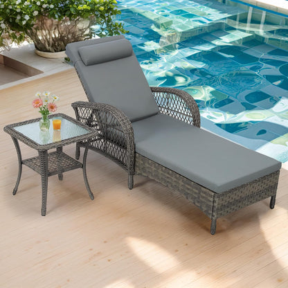 VIVIJASON Outdoor Wicker Chaise Lounge Chair, All-Weather PE Rattan Cushioned Patio Lounger Set