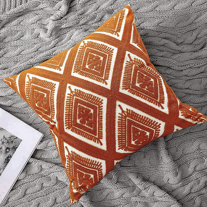 Alysheer Embroidered Decorative Throw Pillow Covers 18x18 inches Set of 2 Pieces, Boho Geometric