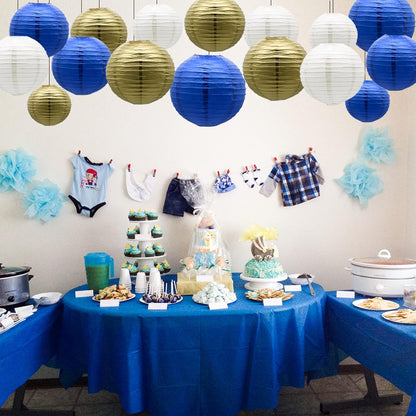 Paper Lanterns Party Decorations Navy Blue Gold - Hanging Paper Lanterns Indoor Outdoor - Wedding