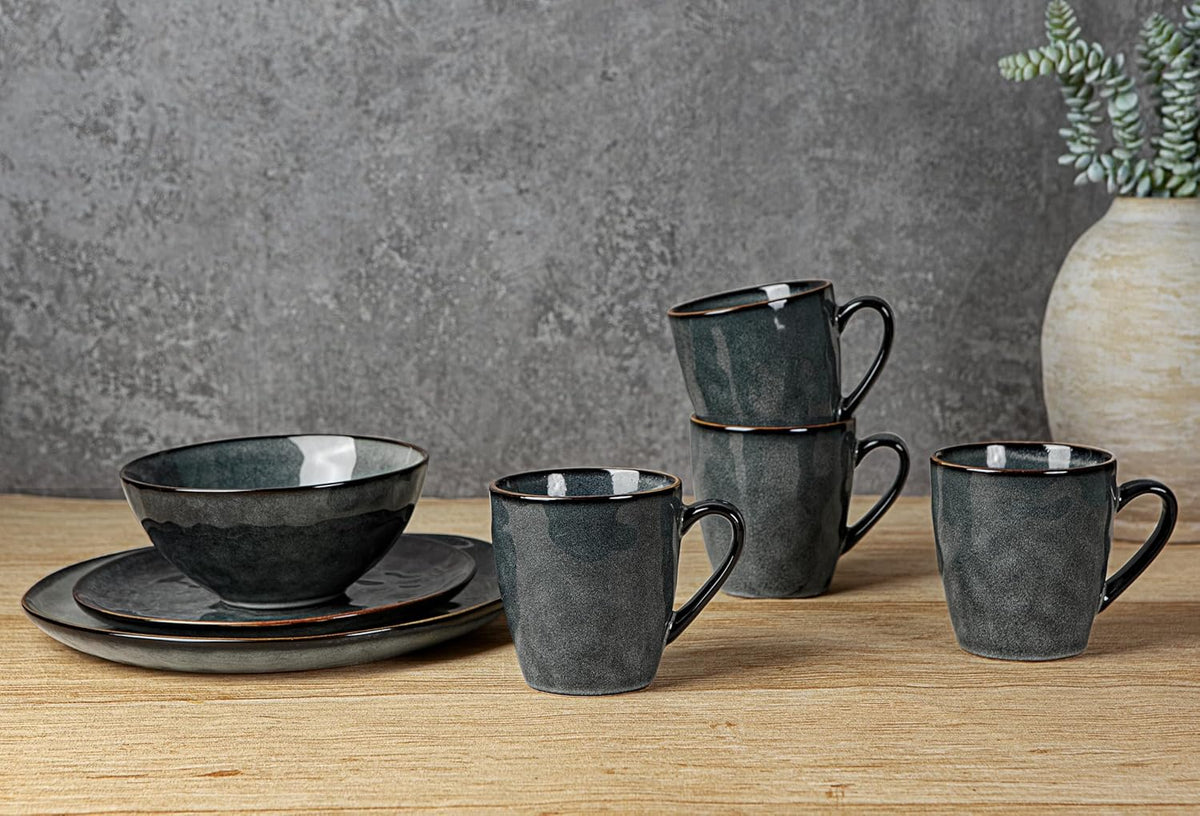 famiware Coffee Mugs Set of 4, Ocean Round 11.5oz Coffee Cup Set with Handle for Cocoa, Milk, Hot