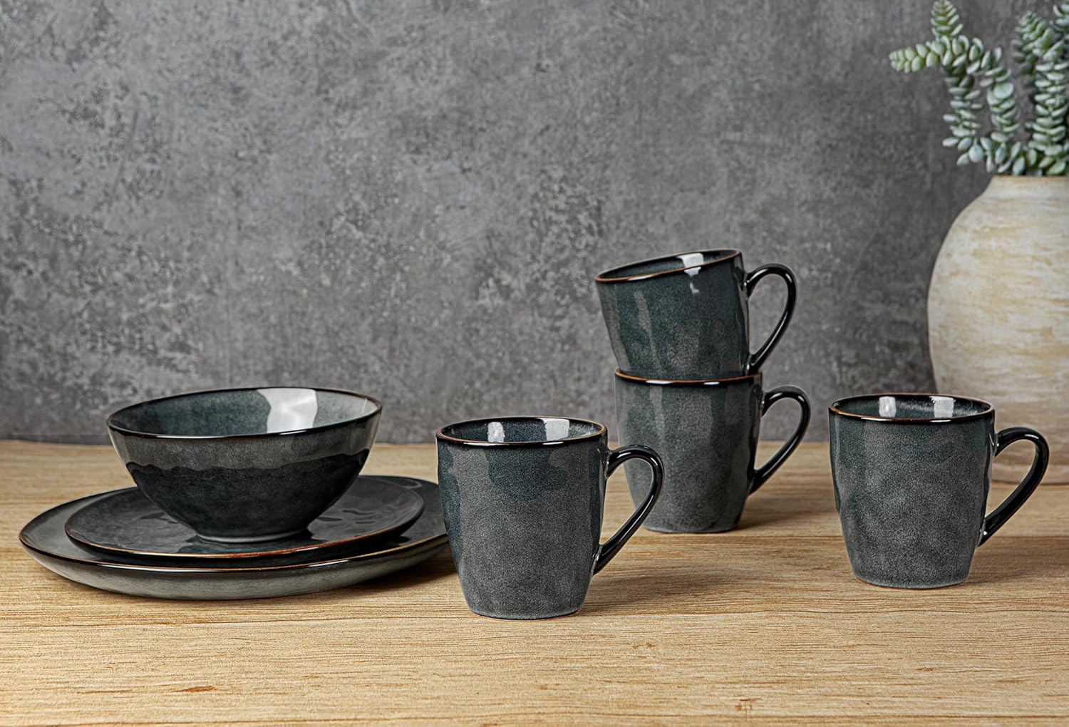 famiware Coffee Mugs Set of 4, Ocean Round 11.5oz Coffee Cup Set with Handle for Cocoa, Milk, Hot