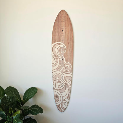 Wooden Surfboard Wall Decor Growth Chart - Surf Board Decor for Kids Room, Wooden Growth Chart for