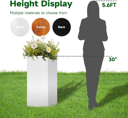 White Steel Metallic Heavy Planter for Outdoor Plants Box 14"x14"x30" Metal Planter Spliced Flower