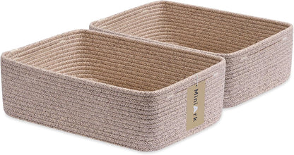 Large Shallow Organizing Baskets 15x11x5.1 Inches - Rope Woven Storage Bins for Bathroom, Shelves