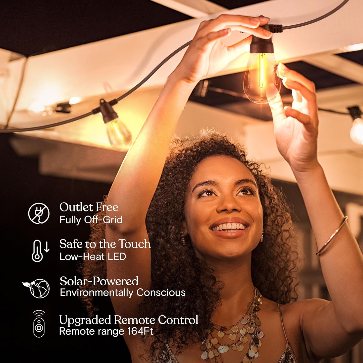 Brightech Ambience Pro Super Bright Solar - 27Ft Remote Control Outdoor String Lights with 12
