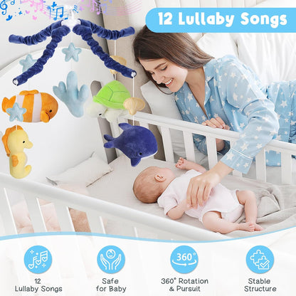 Ocean Animals Baby Crib Mobile - Musical Baby Mobile for Crib with 12 Lullabies for Boys & Girls