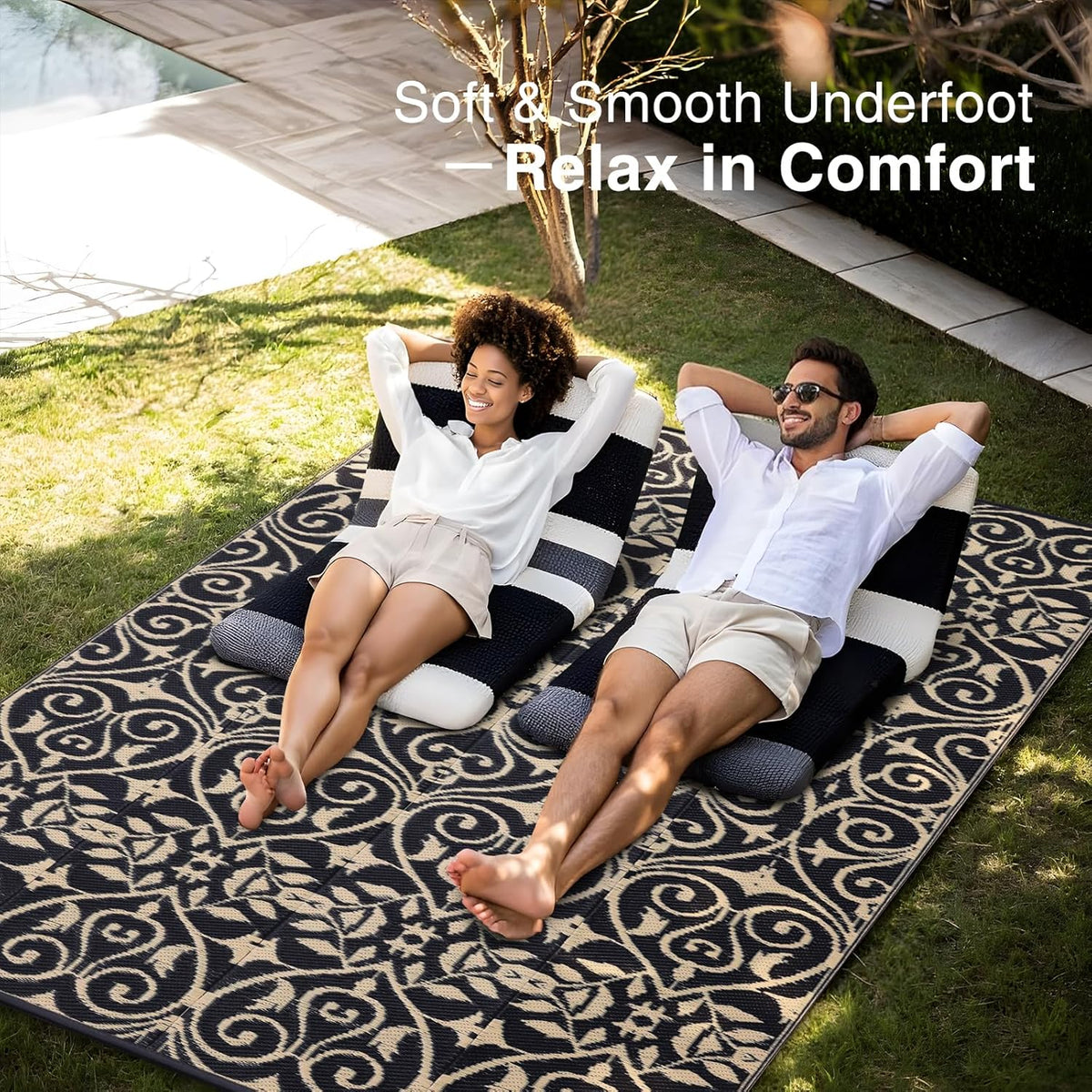OLANLY Outdoor Rug Waterproof 6x9 ft Clearance, Reversible Outdoor Plastic Straw Rug with Floral