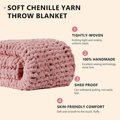L'AGRATY Chunky Knit Blanket Throw - Soft Chunky Throw Blanket 50x60: 100% Hand Kintted Chenile