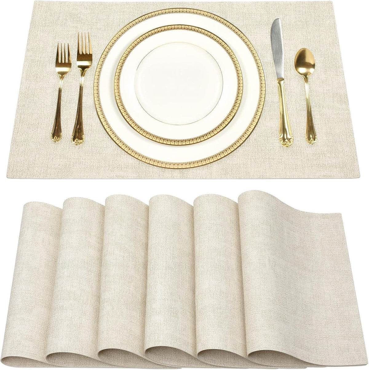 SUEH DESIGN Faux Leather Placemats Set of 6, Wipeable Place Mats Heat Resistant Table Mats