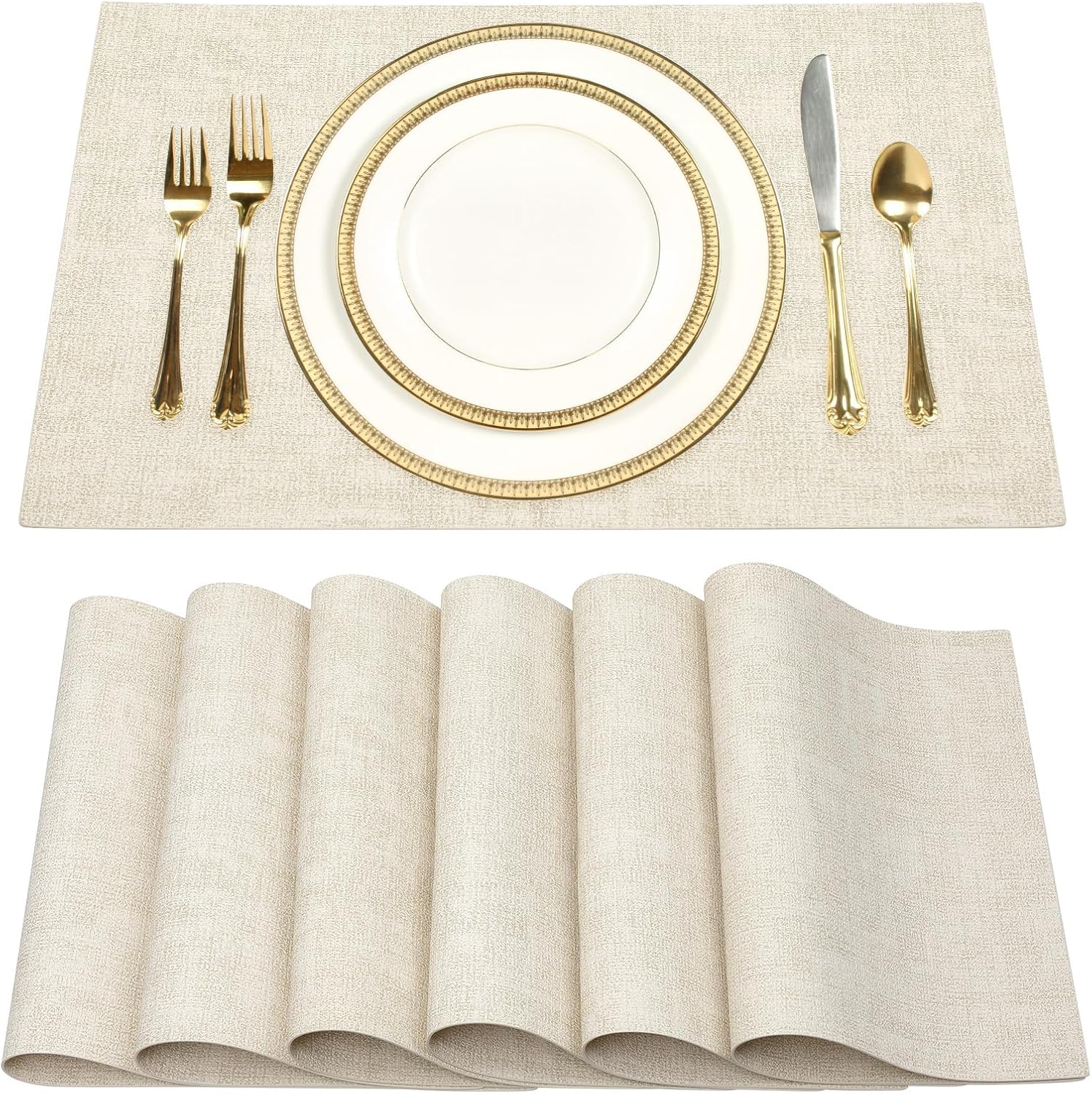 SUEH DESIGN Faux Leather Placemats Set of 6, Wipeable Place Mats Heat Resistant Table Mats