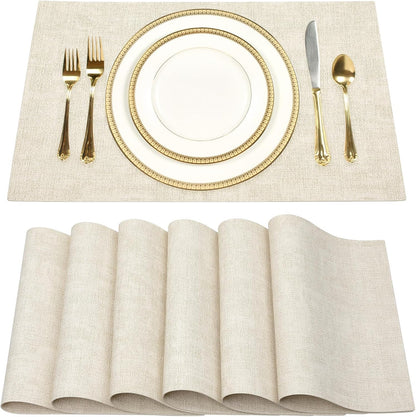 SUEH DESIGN Faux Leather Placemats Set of 6, Wipeable Place Mats Heat Resistant Table Mats