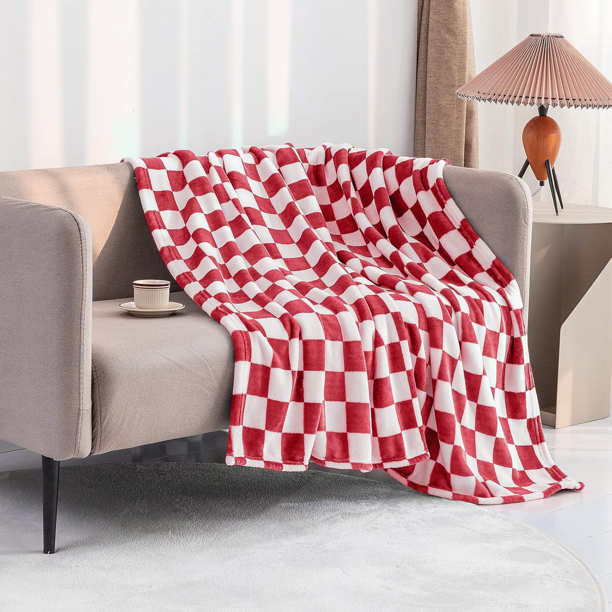 LOMAO Throw Blankets Flannel Blanket with Checkerboard Grid Pattern Soft Throw Blanket for Couch