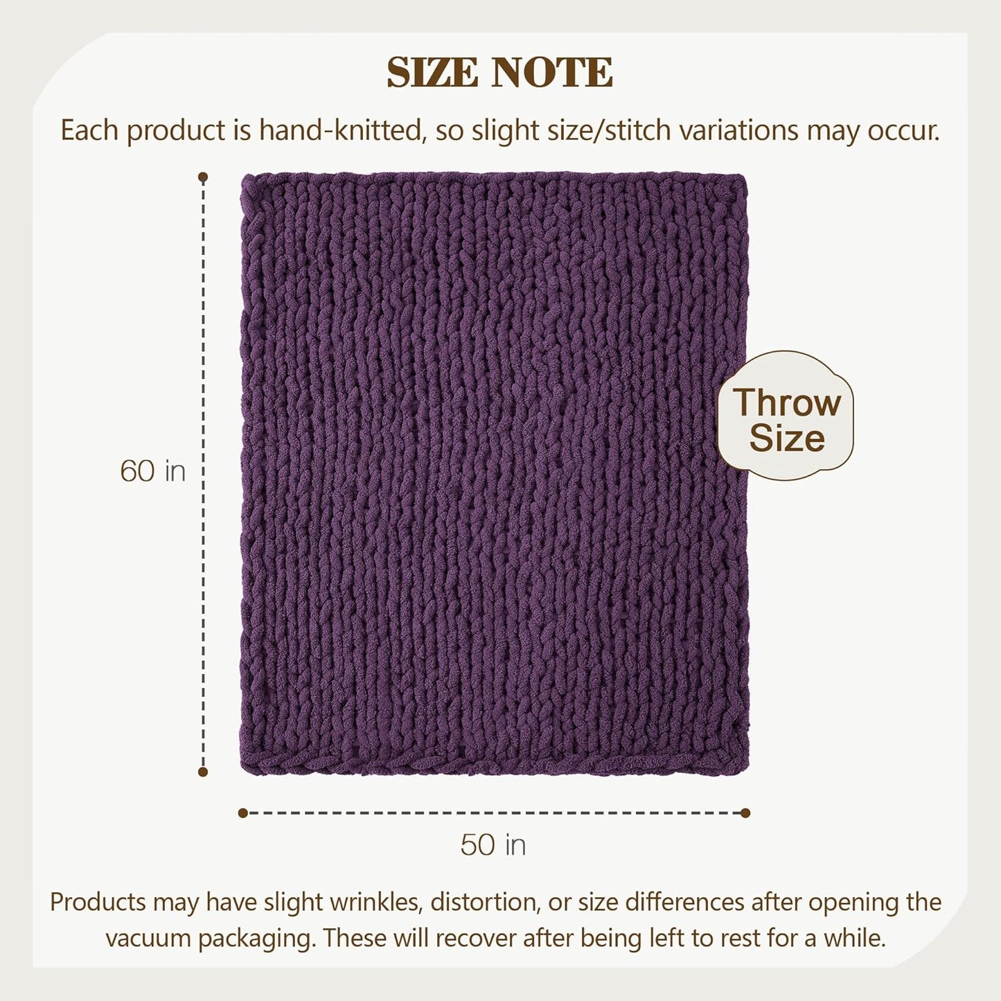 Carriediosa Chunky Knit Throw Blanket 50" X 60", 100% Hand Made Large Chenille Loop Yarn Soft