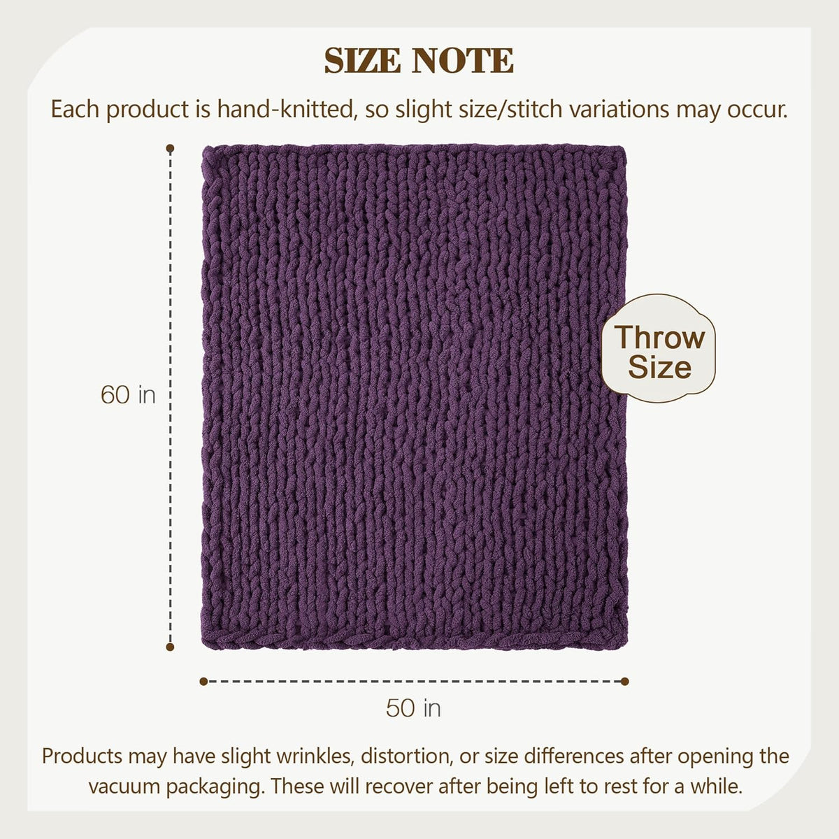 Carriediosa Chunky Knit Throw Blanket 50" X 60", 100% Hand Made Large Chenille Loop Yarn Soft
